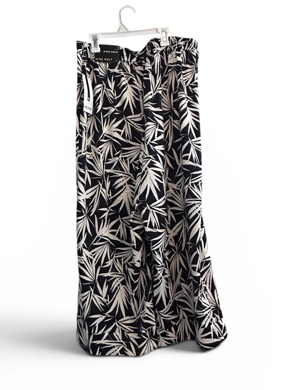 Nine West Wide Leg Crop Pants Blue White NWT Palm Tree Leaf Print Petite Large